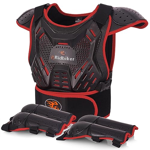 Image of Kids Dirt Bike Gear Motorcycle Armor, Kids Chest Protector Motocross Motorcycle Protective Gear Body Armor Vest Knee Guards and Elbow Full Body Protection Set for Cycling Skateboard MTB ATV (Red)