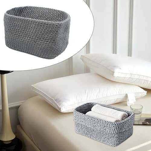 Häkelkorb,Häkelkorb Aufbewahrung,Korb für Gästehandtücher,Korb für Aufbewahrung,Bad Körbchen, für Bäder,Küchen,Wohnzimmer,Büros(21 x 13 x 15.5cm-Grau)