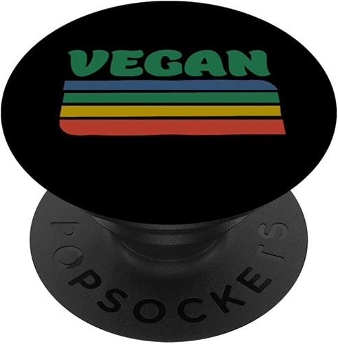 Vintage Vegan Rainbow Lines Retro Plant Powered 70s 60s PopSockets agarre y soporte para teléfonos y tabletas, Negro