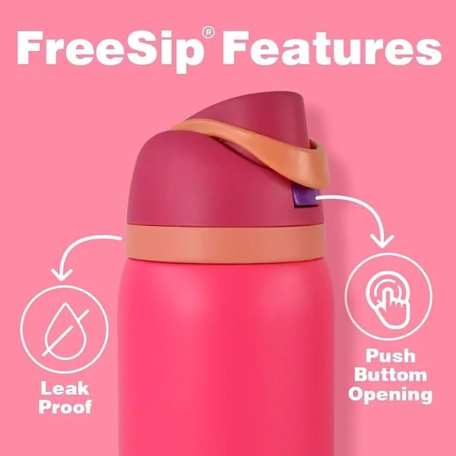 Image of FreeSip Gym Water Bottle with Straw & Chug Lid - Leak Proof Push Button Opening, BPA Free, Large Capacity Sports Bottle with Carry Handle (Pink, 960 ML)
