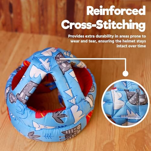 Image of Baby Infant Toddler Helmet No Bump Safety Head Cushion Bumper Bonnet Adjustable Protective Printed Cap Child Safety Headguard for Running Walking Crawling Safety Helmet (Blue)