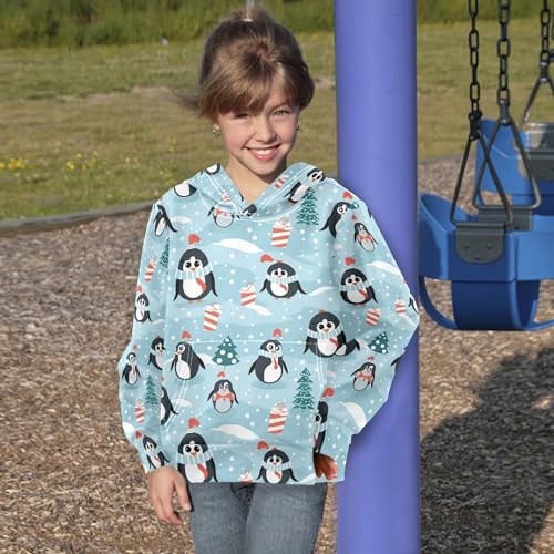 Kids Hoodies Sweaters Christmas Xmas Penguin Hooded Sweatshirts with Big Pockets for Boys Girls B04004374