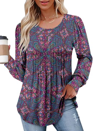 BETTE BOUTIK Long Sleeve Shirts for Women Fall Tops Dressy Blouses Crewneck Tunic Tops for Leggings S-3XL