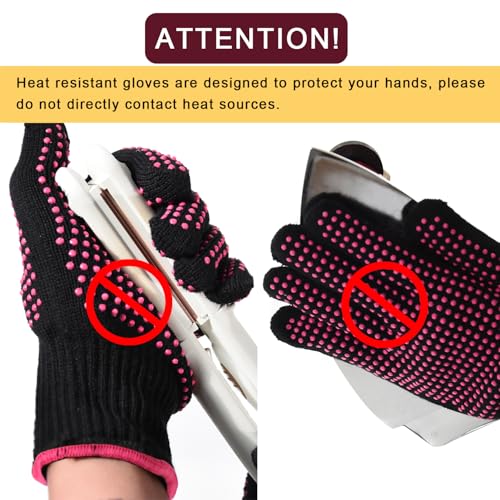 yantaisiyu 2-pack heat-resistant gloves with silicone bumps heat blocking gloves for curling hair styling