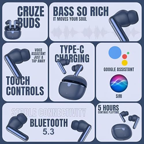 Image of Original for Boat Elite 161 ANC TWS Earbuds w / 32 dB ANC, 50 hrs Playback, 50 ms Low Latency BEASTTM Mode, IWPTM Tech, Dual EQ Modes, 4 Mics with ENx, ASAP Charge, Bluetooth v5.3 (Blue)