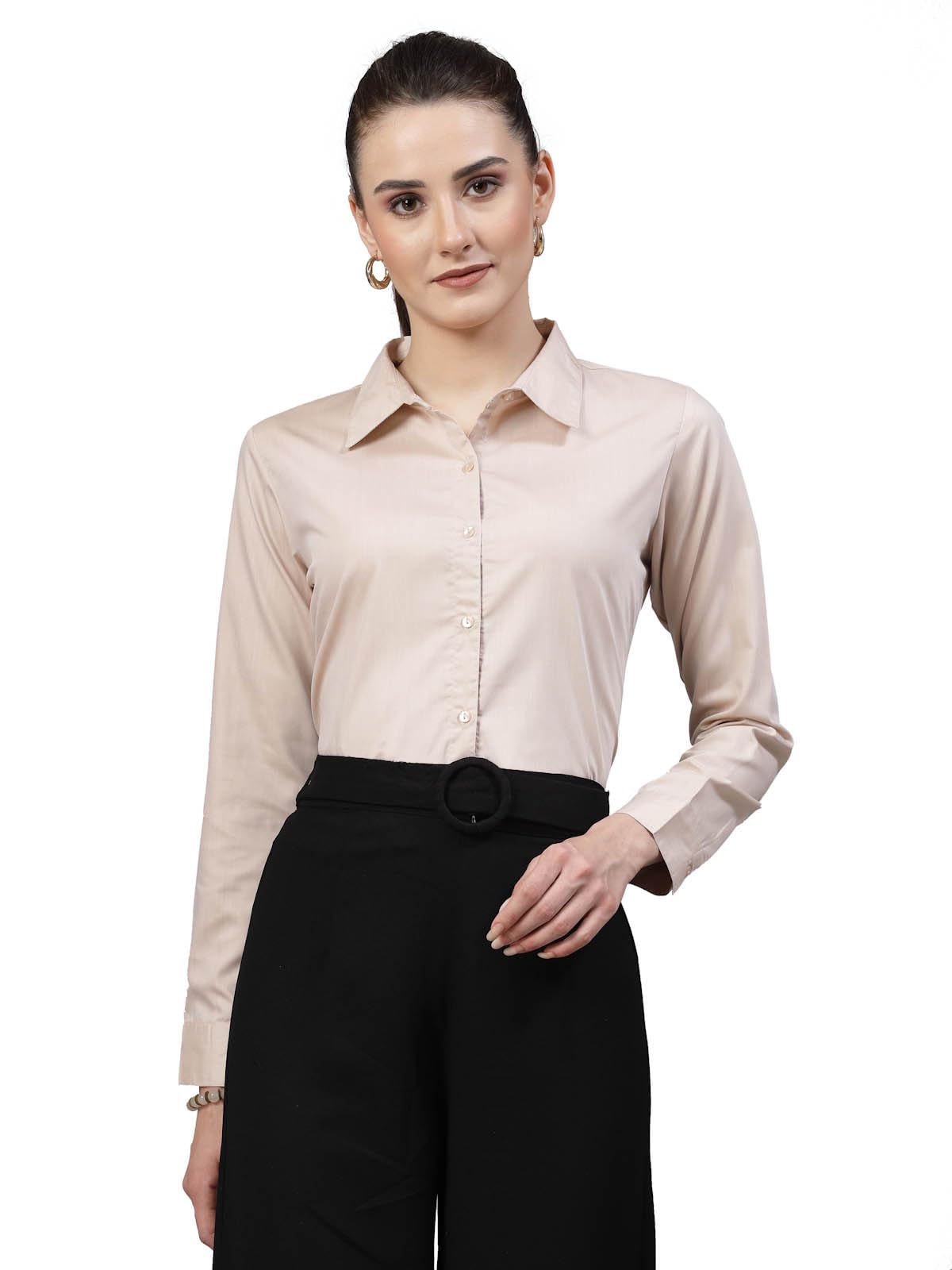 Women Solid Chambrey Regular Formal Shirt