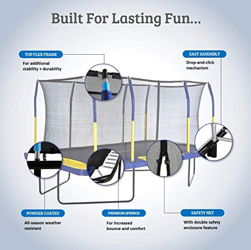 Image of Upper Bounce Rectangle Trampoline Set with Top-Ring Enclosure Net, Outdoor Backyard Recreational, Gymnastics Activity for Kids and Adults, High Weight Capacity 500 lbs