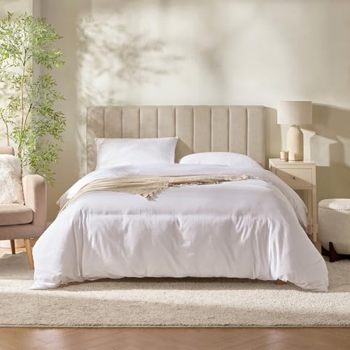 Nestl Upholstered Full Headboard - Easy Assemble Channel Stitched Headboard Full Size - Wall Mounted Headboards with 3D Soundproof Wall Panels Peel & Stick Floating Headboards Beige