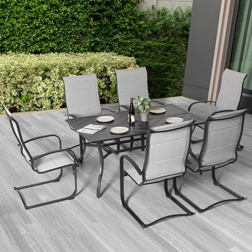 Image of NUU GARDEN 7 Piece Outdoor Patio Dining Set, 6 Textilene Dining Chairs and 61 inch Rectangular Patio Dining Table with 1.77 inch Umbrella Hole, for Backyard, Patio, Garden, Gray and Black