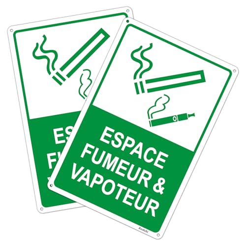 Ensemble de 2 Panneaux en Aluminium pour Zone Fumeur et Vapoteur – Signalétique Extérieur/Intérieur Résistante(Vert, 20x30)