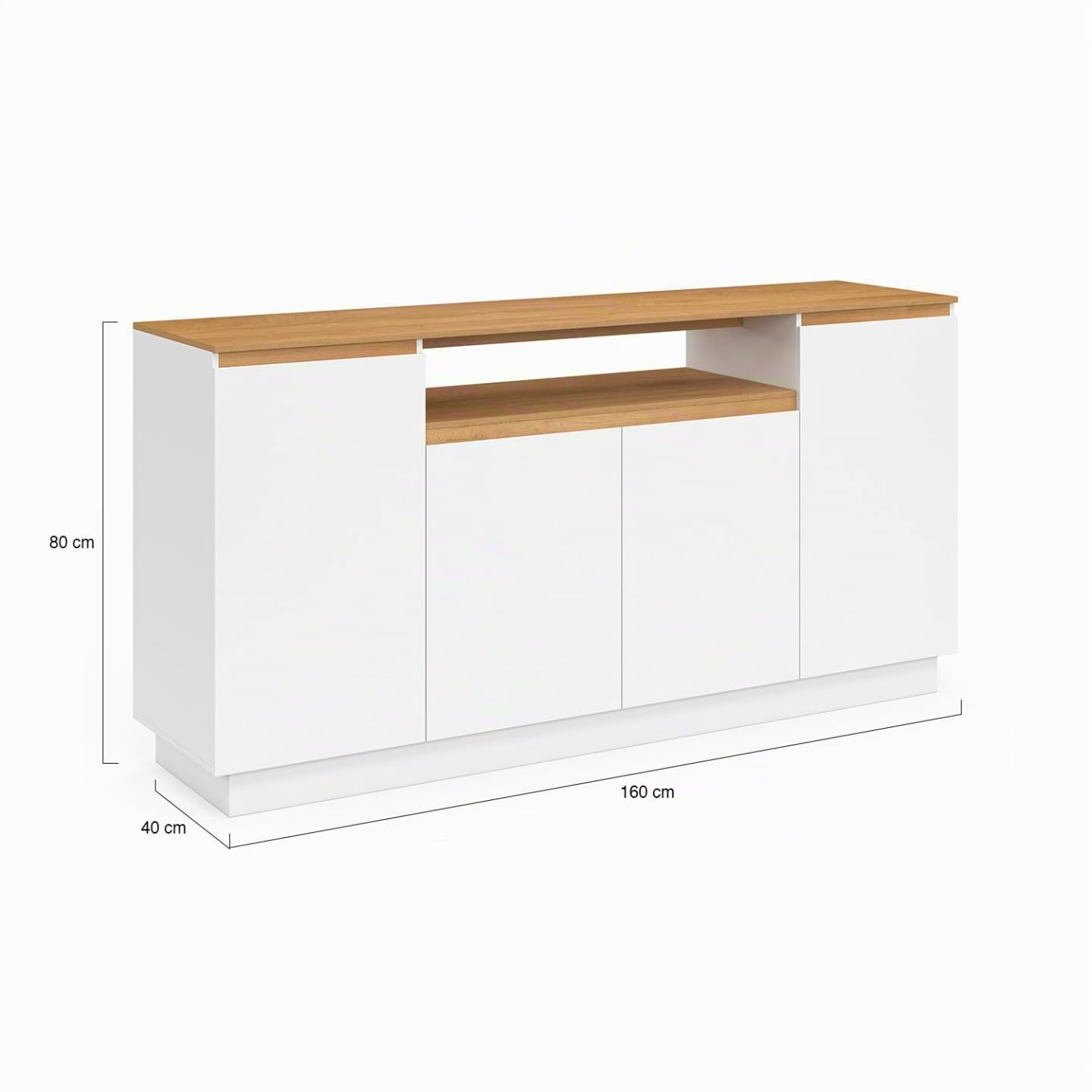 IDMarket - Buffet 160 cm Serena Blanc et Plateau Effet Bois
