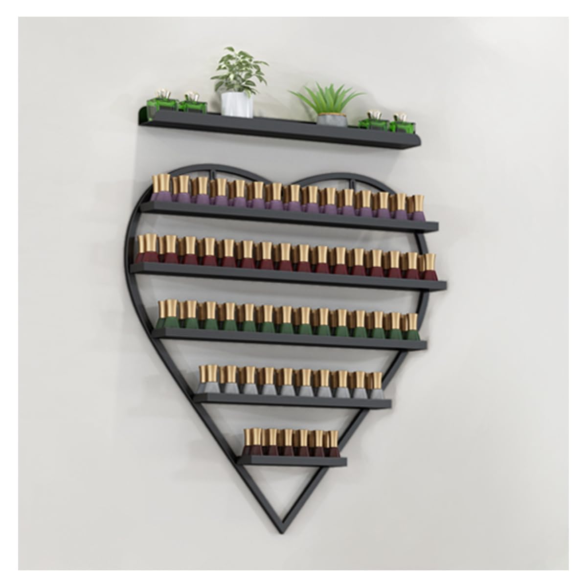 ZBJDX Nail Polish Bottle Holder Multifunctional Wall Rack Heart Shaped Metal Nail Polish Counter Display Stand for Home