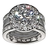 Unique Round-shape 5 Ct. Cubic Zirconia Cz Bridal Wedding 3 Pc. Ring Set with Eternity Bands (Center Stone Is 3.5 Cts.)