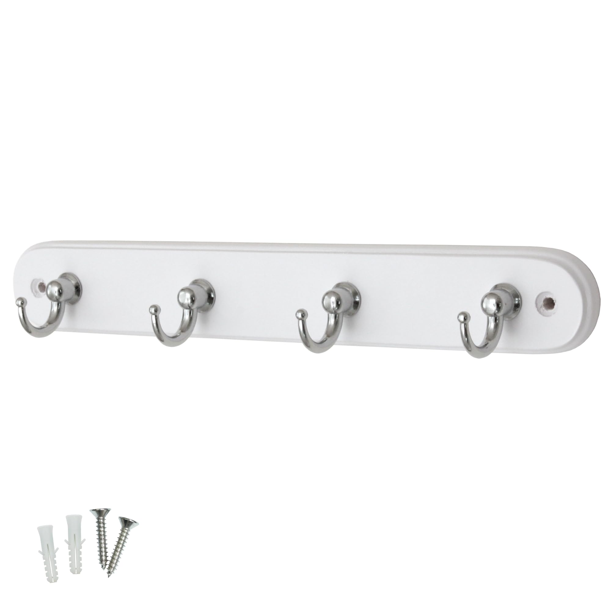 Headbourne Keytidy 4 Hook Key Holder - White & Chrome - Wood Wall Mounted Organizer