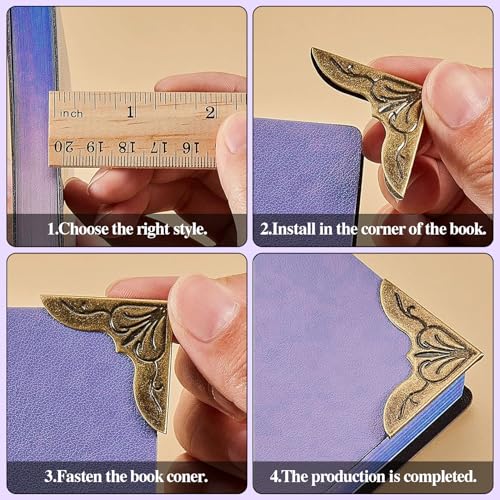 Image of 48 Pcs Metal Book Corners Protectors Guard,Vintage Iron Triangle Corner Cover witg Carved Decorative,Triangle Book Edge Cover Guard,for Protecting Photo,Album,Notebook and Scrapbook Corners