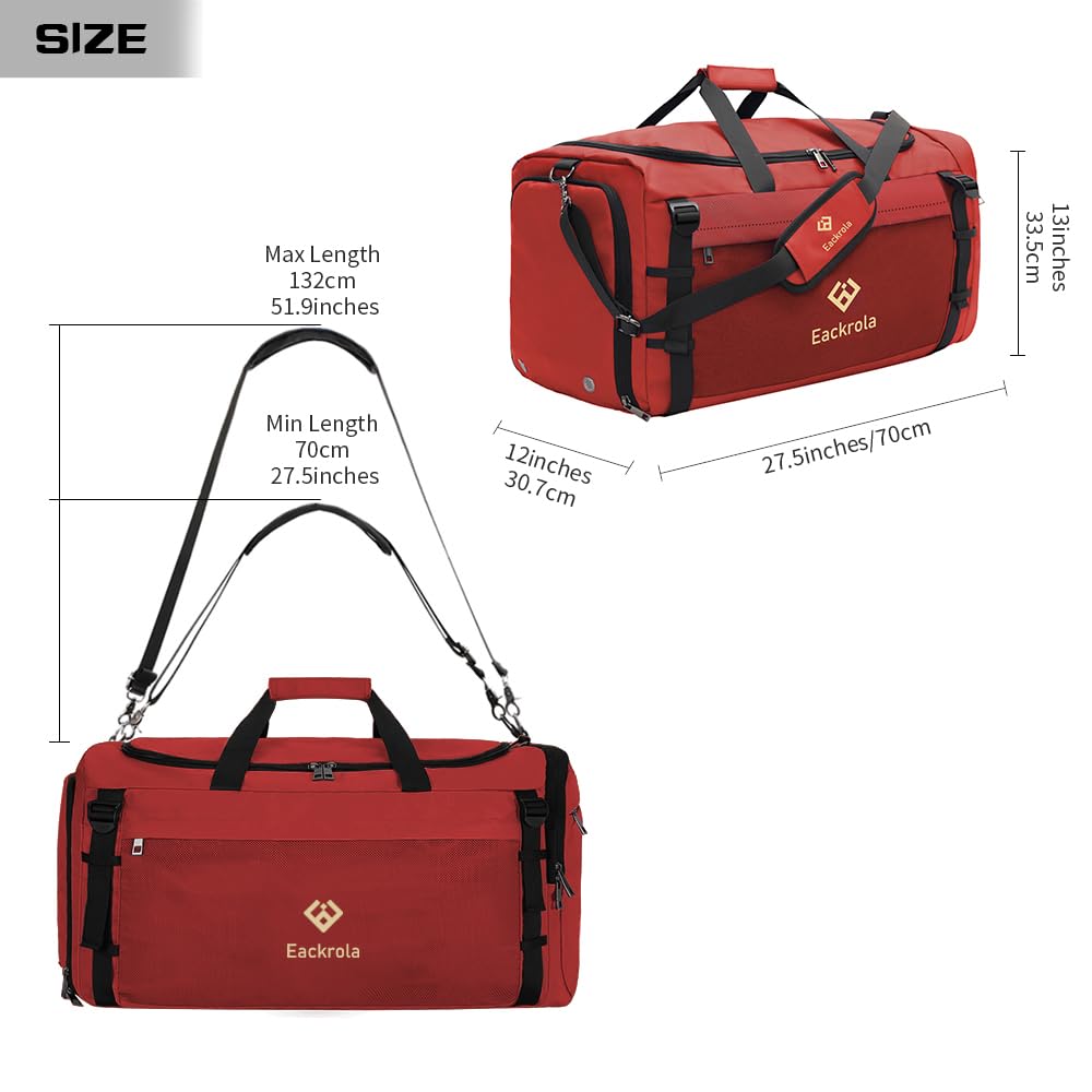 Bolsas de gimnasio para hombre con compartimento para zapatos, bolsa deportiva con bolsillo húmedo para mujer, 65 L, Rojo -, 85L