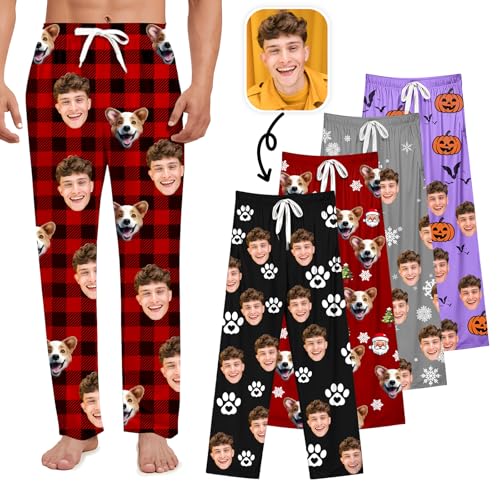 BEXOA Personalised Pyjamas Pants with Photo - Custom Pet Face Pajama Bottoms Customised Mens Pjs Pants Christmas Birthday Gifts for Men Women Family (Pyjama Pants)