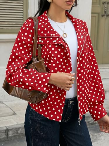 Image of Tankaneo Womens Polka Dot Zip Up Cropped Jackets
