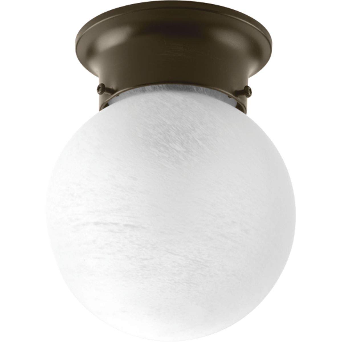 Progress Lighting 1 Light Ceiling Light, 6-Inch Glass Globe Flush Mount Ceiling Lighting Fixture, Dimmable, White Faux Alabaster Glass, Antique Bronze (P3401-20)