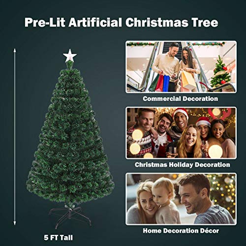 Goplus 5Ft Artificial Christmas Tree Pre-Lit Optical Fiber Tree 8 Flash Modes W/Ul Certified Multicolored Led Lights & Metal Stand #TOP7