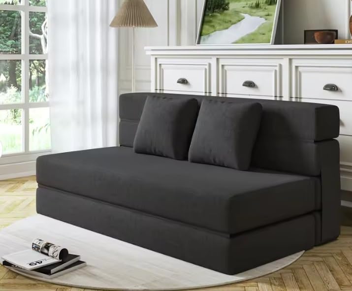 Foldable Two Seater Sofa Bed 4X6 Ft, Convertible Sofa Bed Velvet Fabric for Home & Office, Guest Room (Finish Color Charcoal Grey - Pre-Assembled)-picture-12