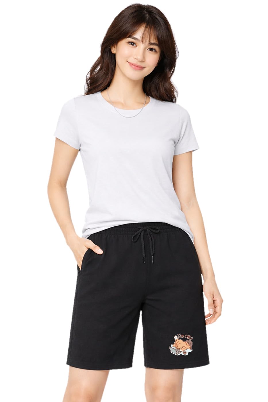 Regular Shorts for Women I'm Ok Printed Knee Length Casual Shorts-image-29