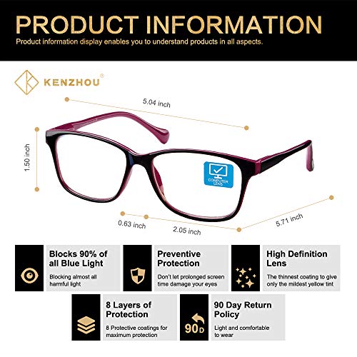 Blue Light Blocking Computer Glasses 2 Pack Anti Eye Eyestrain Unisex(Men/Women) Glasses with Spring Hinges UV Protection(Twilight and Red) - Thumbnail 6