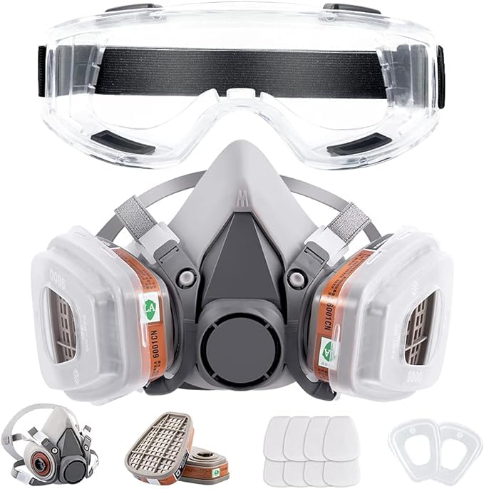 JEMICA Respirator Reusable Half Face Cover Gas Mask with Safety Glasses, Filters for Painting, chemical, Organic Vapor, Welding, Polishing, Woodworking and Other Work Protection-image-4