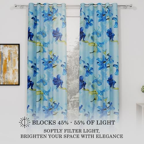 Image of Door Curtains 7 Feet Long Set of 2 | Polyester | Floral Design, Room Darkening Curtains and Drapes | Door Curtains for Living Room | (118 x 215 cm, Blue) | Perfect for Home Decor