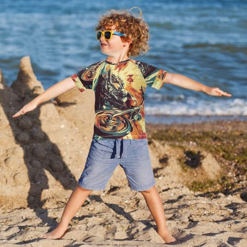 Boys Short Sleeve T-Shirts Graffiti Fire Motorcycle Rashguard Kids Swim Shirts Sun UPF 50+ Multicoloured4
