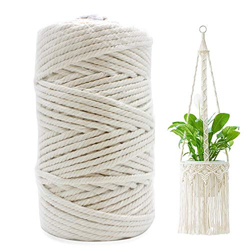 OneChois Makramee Garn,Baumwollkordel Natürliches Baumwollgarn für DIY Crafts Makramee Wandbehang Pflanzenhalter (5 mm x 100 m) Cover