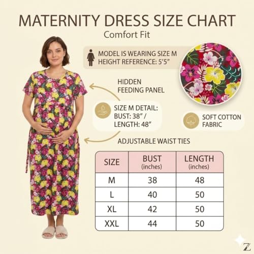 Image of Zero Clothing Feeding Dress for New Moms Casual Loungewear Ankle Length | Cotton Maternity Nighty | Zipless Feeding Dresses for Women | Pregnancy & Nursing Wear