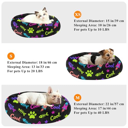 Lit pour chien et chat amovible noir taille S avec motif patte colorée - 8