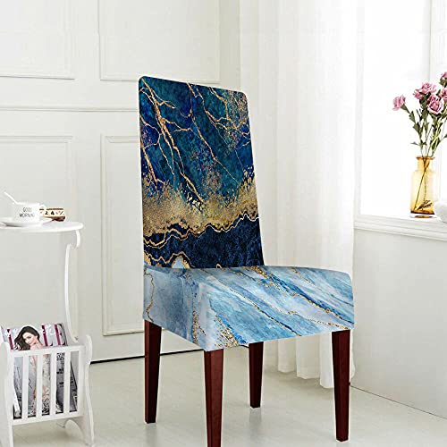 Wondertify Blue Marble Chair Covers For Dining Room Painted Artificial Marbled Surface Stretch Slipcovers Chair Protector Decor For Home And Banquet Gold Foil And Glitter Marbling Wavy #TOP2