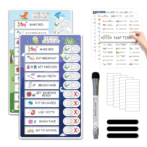 Image of Upgraded 2 in 1 Bedtime /Morning Routine Chart - Magnetic Chore Chart for Toddlers, Cute Visual Schedule Board for Home, Kids Checklist to Do List ADHD Tools