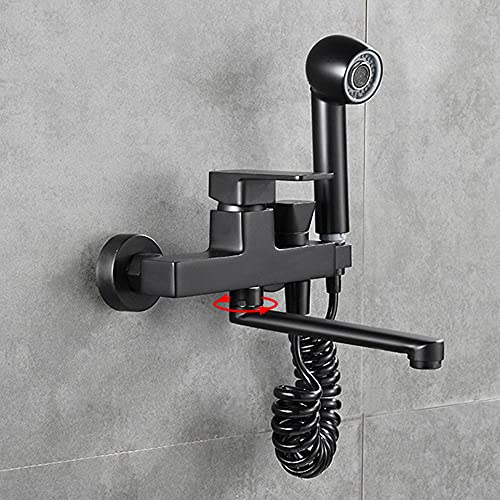 Robinet de cuisine mural noir double trou design mat avec douchette - 3