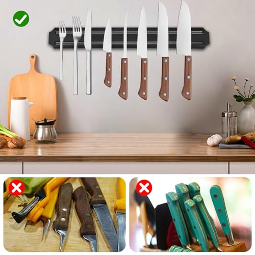 3 Piece Magnetic Knife Strips, 33cm/13inch Magnet Knife Holder for Wall, Magnetic Knife Rack Set, Load-Bearing 500-800g Knife Magnet, Black Multipurpose Tool Holder, for Kitchen, Workshop, Office - Image 5