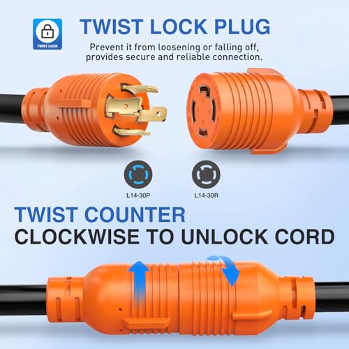 Image of Nilight 4 Prong 30 Amp Generator Splitter Y Adapter NEMA L14-30P to 2 xL14-30R 125 /250V 7500W Locking Power Cable 10 AWG STW Wire ETL Listed for Manual Transfer Switch Generators RV Camper Outdoor