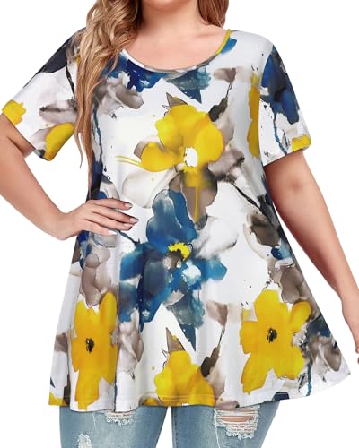 Image of JOELLYUS Plus Size Tops for Women Tunic Floral Casual Short Sleeves T Shirts Flowy Blouses 2026