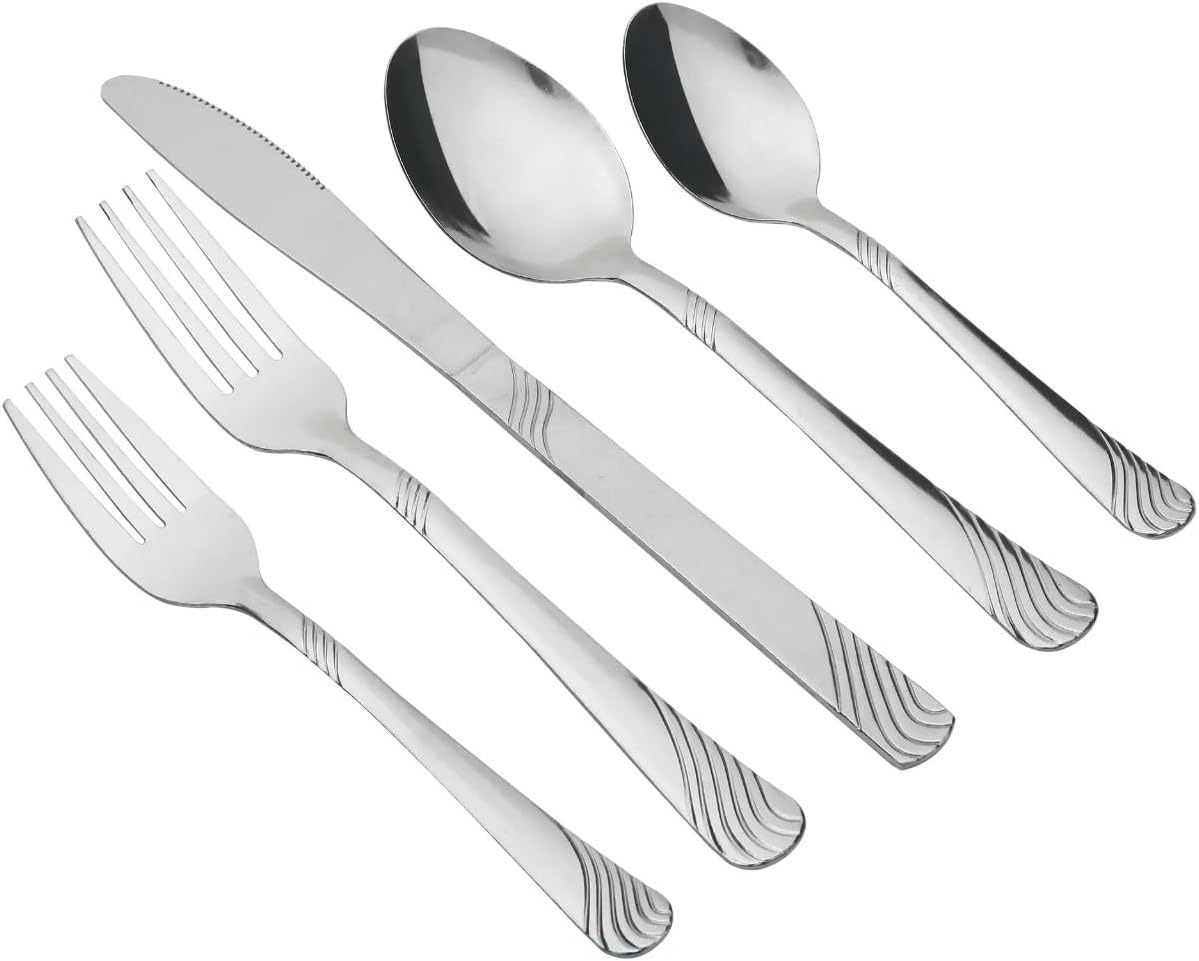 SEDLAV Swirl 49 Piece Stainless Steel Flatware Set & Organizer Tray - Service for 8, Modern Dining Utensils Collection