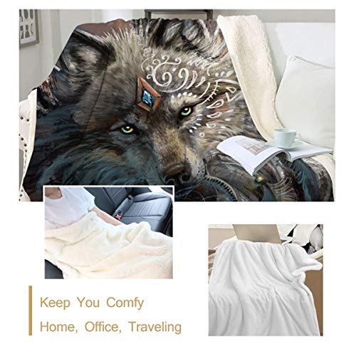 Wolf Warrior By Sunimaart Wolf Dreamcatcher Fleece Throw Blanket Fuzzy Sherpa Lined Bed Blanket Reversible Warm And Comfy, King(108"X90") #TOP2