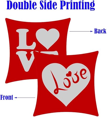 Miniatura 3 de LOZACHE Juego de 2 fundas de almohada para el día de San Valentín de 18 x 18 pulgadas, decoración navideña con corazón rojo para decoración del