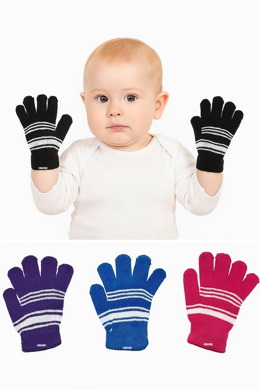 CHACKO Kids Winter Magic Gloves | Stretchable Warm Knit Gloves for Boys & Girls | Multicolor | Age 6 Months To 6 Years | Pack of 4