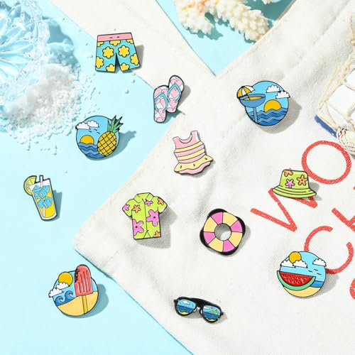 Image of Airssory 12 pcs 12 Styles Beach Theme Alloy Enamel Brooches Travel Watermelon Ice Cream Pineapple Drink Sunglasses Lapel Pins for DIY Clothes Backpack Hats Jackets Craft