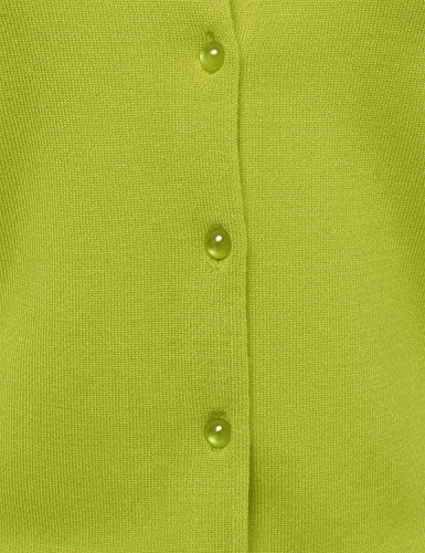 Women's Round Neck Lightweight Knit Ribbed Hem Cardigan with Translucent Gem Buttons Lime L