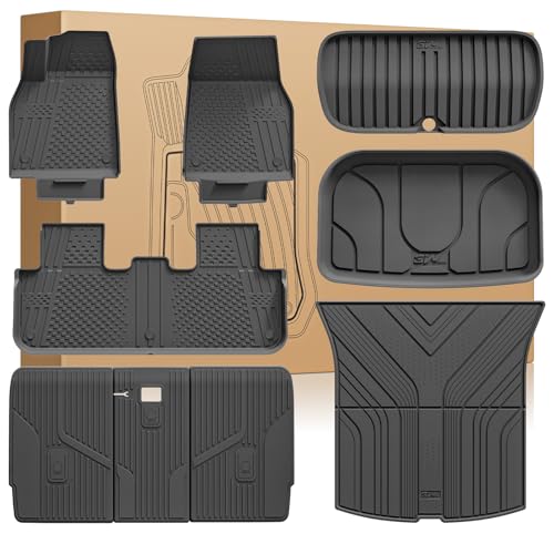3W Floor Mats Compatible for Tesla New Model Y 2025 2026 Juniper, TPE All Weather Custom Fit Floor Liner for Model Y, 1st & 2nd Row Set Car Mats, Black 1) Model Y Juniper 25-26|Floor Mats