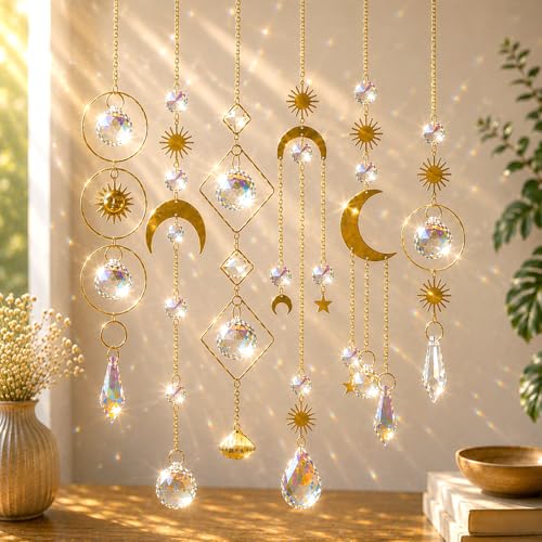 6Pieces Colorful Crystals Suncatcher Hanging Sun Catcher with Chain Pendant Ornament Crystal Balls for Window Home Garden Christmas Day Party Wedding Decoration