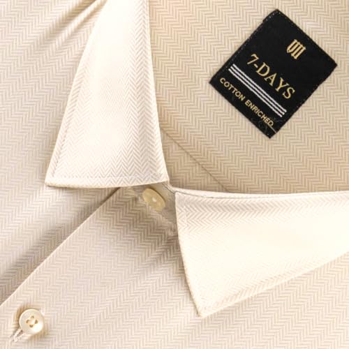 Image of 7-DAYS Premium Men's Formal Shirts - Cotton Rich, Textured Self-Design, Full Sleeve, Regular Fit, Wrinkle Resistant, with Pocket - Perfect for Office