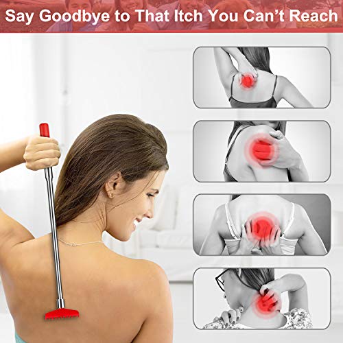 Lotole 2-Pack Back Scratcher For Men Women Adults - Oversized Portable Metal Telescopic Backscratcher Rake Tool With Flannel Gift Storage Bag - Red #TOP4