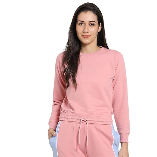 Women's Solid Regular Fit Full Sleeve Round Neck 100% Cotton Sweatshirt